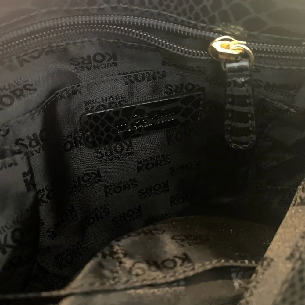Michael Kors Jet Set Chain Black Messenger Embossed Leather 35F4GTCM2G Brand New
